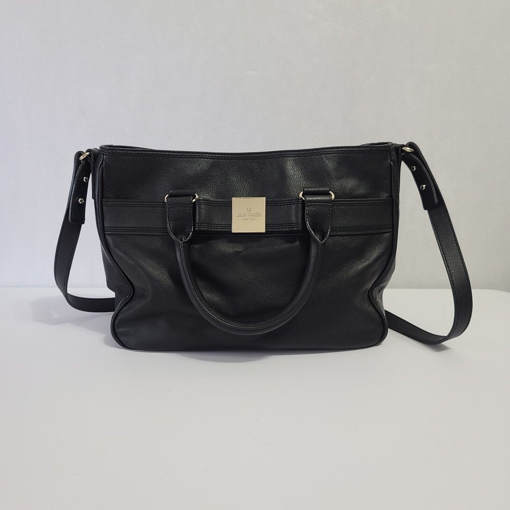 Kate Spade New York Primrose Hill Goldie Bow Satchel Black Leather Handbag Purse